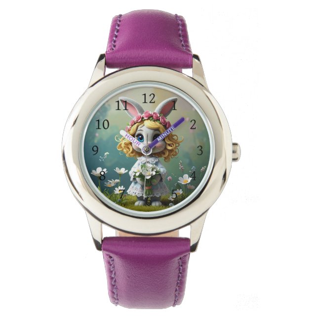 Reloj De Pulsera Rabbit big blue eyes holding a white bouquet (Anverso)
