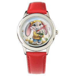 Reloj De Pulsera Rabbit pink ears white daisies