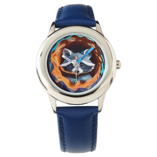 Reloj De Pulsera Raccoon del bebé del arte del papel en 3D del árbo (Anverso)