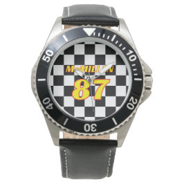 Reloj De Pulsera Racing Name Number Checkered 
