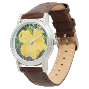 Reloj De Pulsera "Radiancia dorada: Flor amarilla hibiscus en un ár