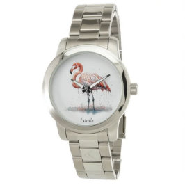 Reloj De Pulsera Radio Flamingo: Arte acuarela, personalizado