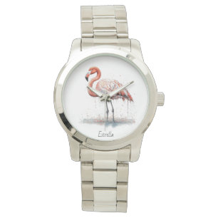 Reloj De Pulsera Radio Flamingo: Arte acuarela, personalizado
