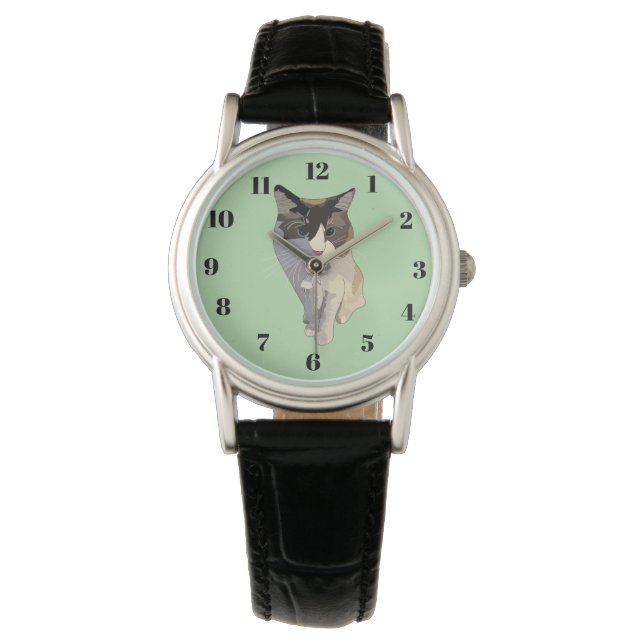 Reloj De Pulsera Ragdoll cat, pastel green, stained glass (Anverso)