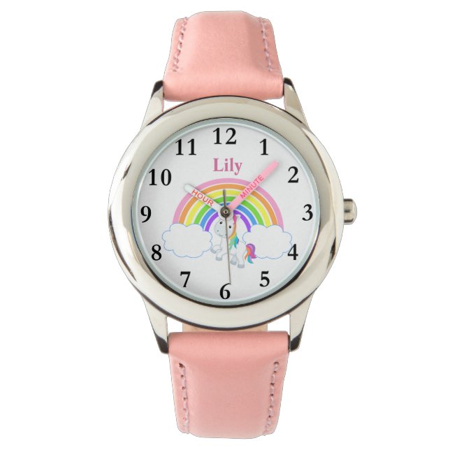 Reloj De Pulsera Rainbow Unicorn con nombres Chicas Watch (Anverso)