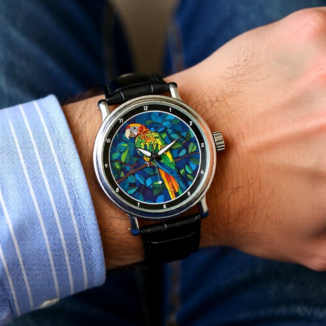 Reloj De Pulsera Rainforest Radiance" - Stained Glass Parrot Wall  (Subido por el creador)