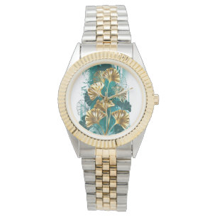 Reloj De Pulsera Rama con hojas doradas Ginko Biloba