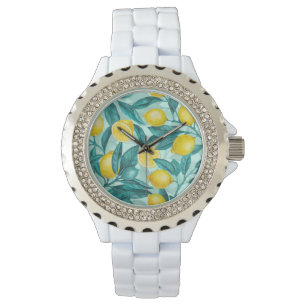Reloj De Pulsera Ramas de limón en azul y amarillo