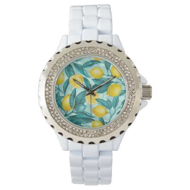 Reloj De Pulsera Ramas de limón en azul y amarillo (Anverso)