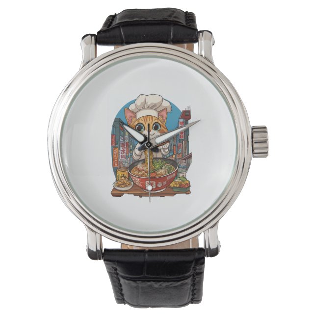 Reloj De Pulsera Ramen Neko - Comida Anime, Chef Funny Gato (Anverso)