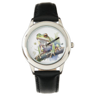 Reloj De Pulsera rana arbórea linda sentada en una rama de color ag