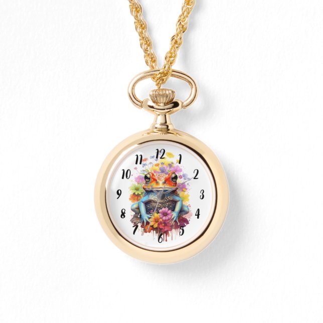 Reloj De Pulsera Rana colorida con flores (Anverso)