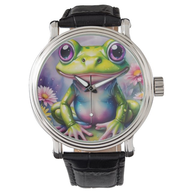 Reloj De Pulsera Rana con arte digital de flores (Anverso)