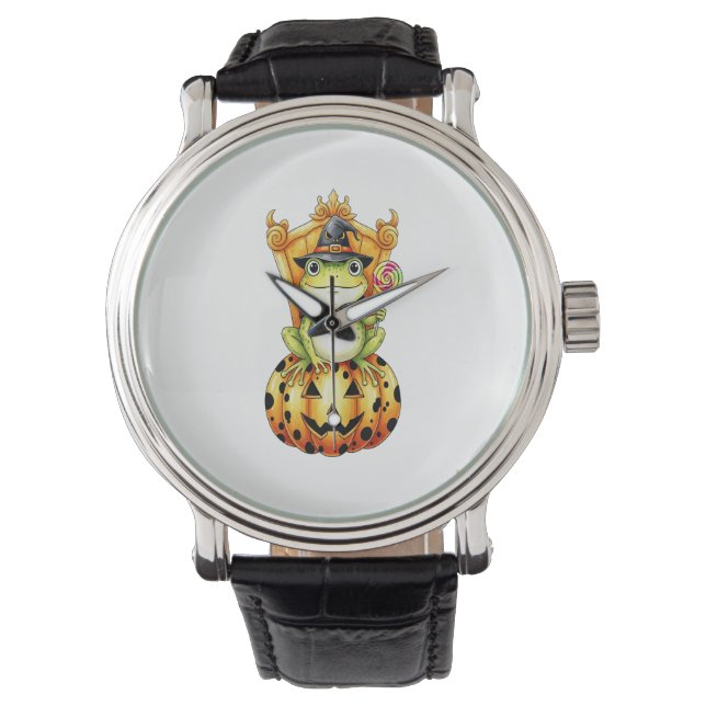 Reloj De Pulsera Rana Cuta de Halloween en calabaza (Anverso)