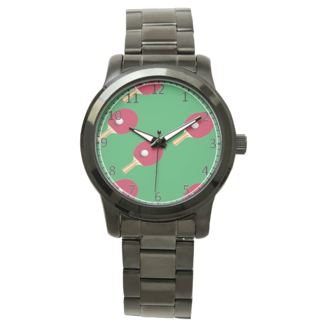 Reloj De Pulsera Raqueta de tenis de mesa y bola en verde (Anverso)
