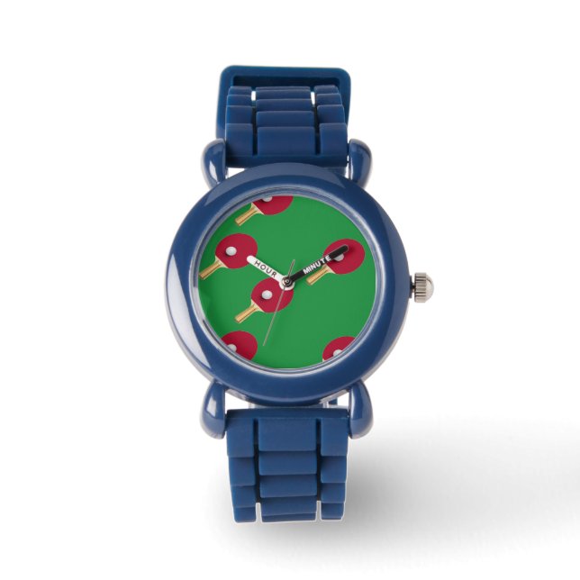 Reloj De Pulsera Raqueta de tenis de mesa y bola en verde (Anverso)