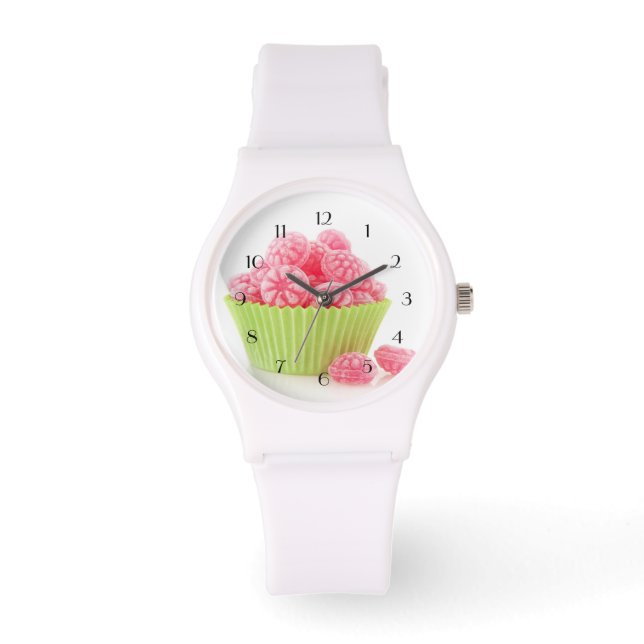 Reloj De Pulsera Raspberry deliciosos dulces de caramelo en pastel  (Anverso)