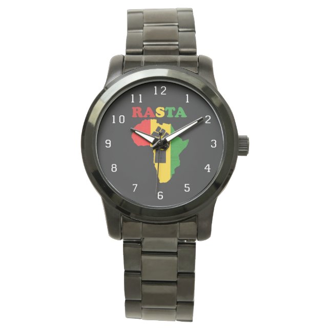 Reloj De Pulsera Rasta Black Power Fist sobre África (Anverso)