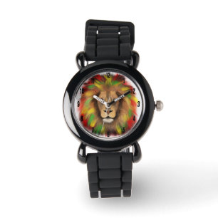 Reloj De Pulsera Rasta cabeza de león rojo dibujo verde amarillo Ja