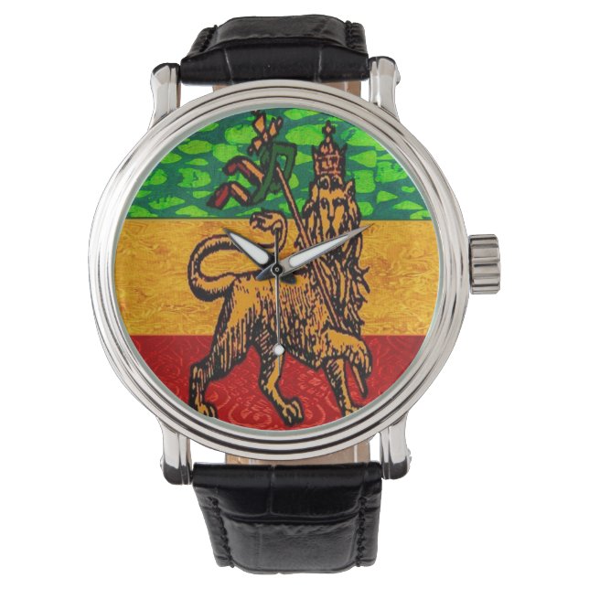 Reloj De Pulsera Rasta León de la Bandera de Judá (Anverso)