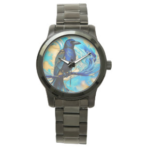 Reloj De Pulsera Raven azul negro, abstracto azul y oro