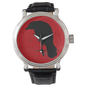 Reloj De Pulsera Raven Silhouette Black Red Ravens Crows