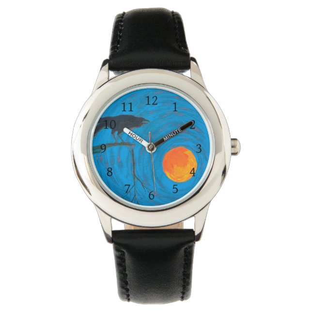 Reloj De Pulsera Raven y Luna llena (Anverso)