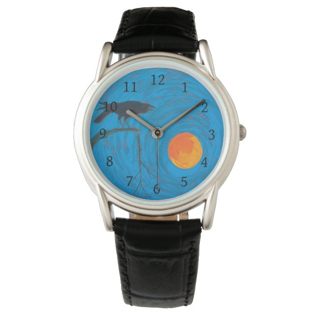 Reloj De Pulsera Raven y Luna llena (Anverso)