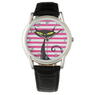 Reloj De Pulsera Raya moderna del rosa del gato negro del MCM de
