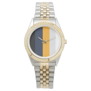 Reloj De Pulsera Rayas amarillas, azules, blancas y negras