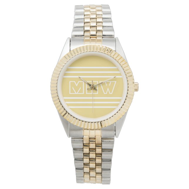 Reloj De Pulsera Rayas amarillas personalizado monogramas (Anverso)