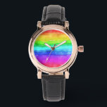 Reloj De Pulsera Rayas arcoiris acuáticas<br><div class="desc">Rayas horizontales luminosas y coloridas de múltiples colores pintadas en acuarela,  gran fondo para el personalizado con su propio texto o imágenes o como un diseño alegre.</div>