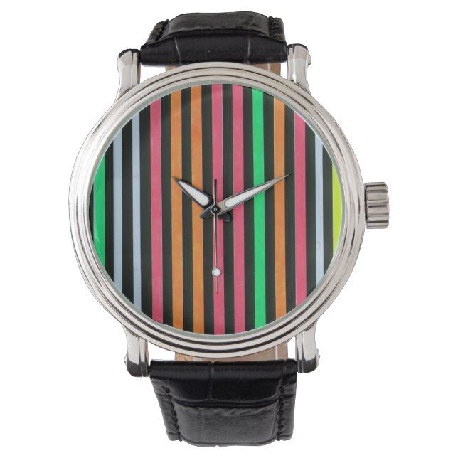 Reloj De Pulsera Rayas arcoiris pintadas negro (Anverso)
