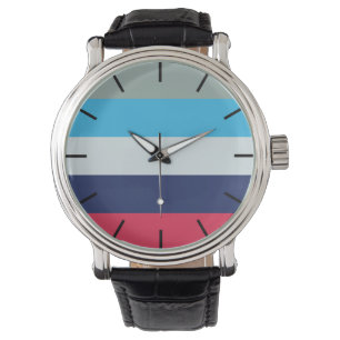 Reloj De Pulsera Rayas Azules Y Borgoñonas