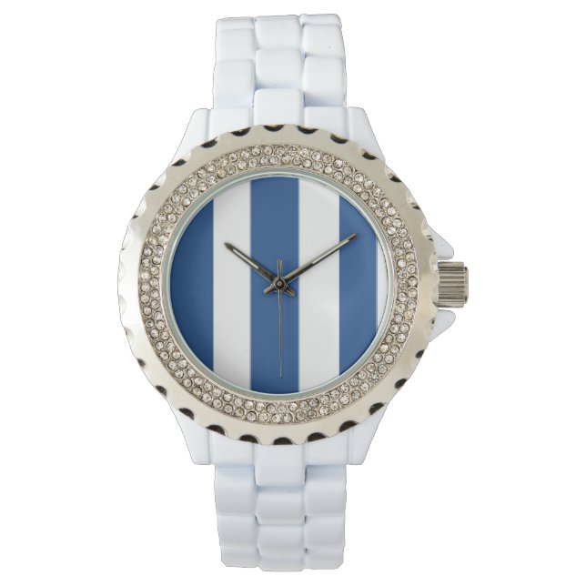 Reloj De Pulsera Rayas Blancas y Azules (Anverso)