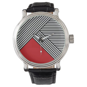 Reloj De Pulsera Rayas blancas y negras con triángulo rojo