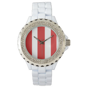 Reloj De Pulsera Rayas Blancas Y Rojas