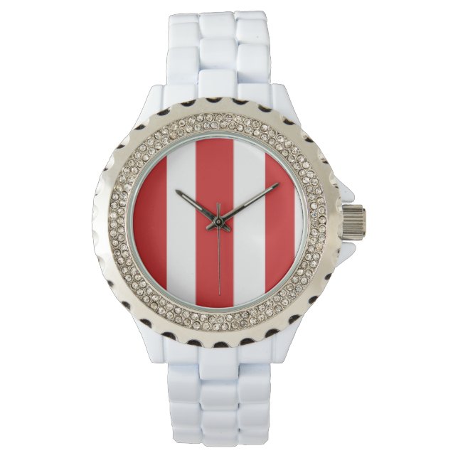 Reloj De Pulsera Rayas Blancas Y Rojas (Anverso)