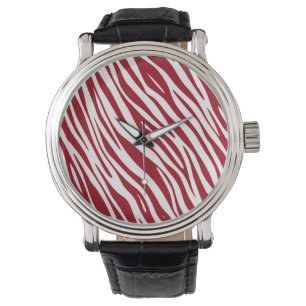 Reloj De Pulsera Rayas De Animal De Cebra Roja De Moda
