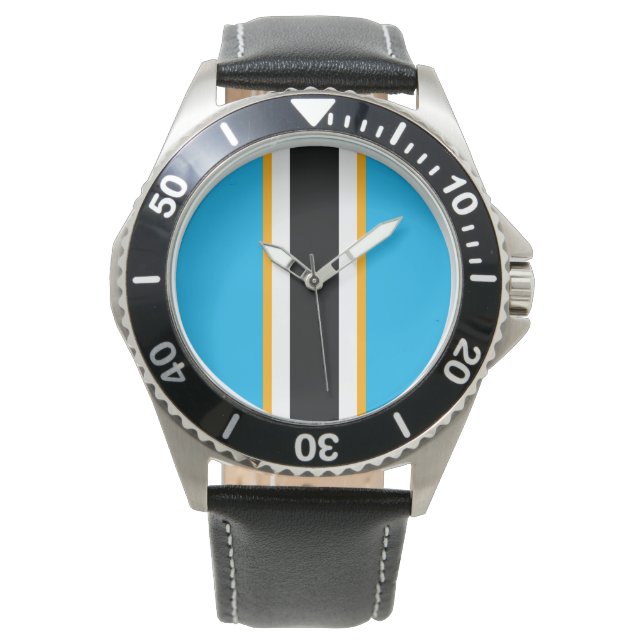 Reloj De Pulsera Rayas de Carreras azul cielo amarillo brillante bl (Anverso)