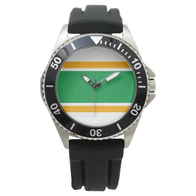 Reloj De Pulsera Rayas de Carreras blanca amarilla verde brillante  (Anverso)
