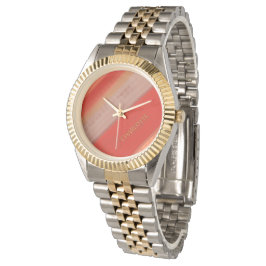 Reloj De Pulsera Rayas de melocotón de terracota nombre personaliza