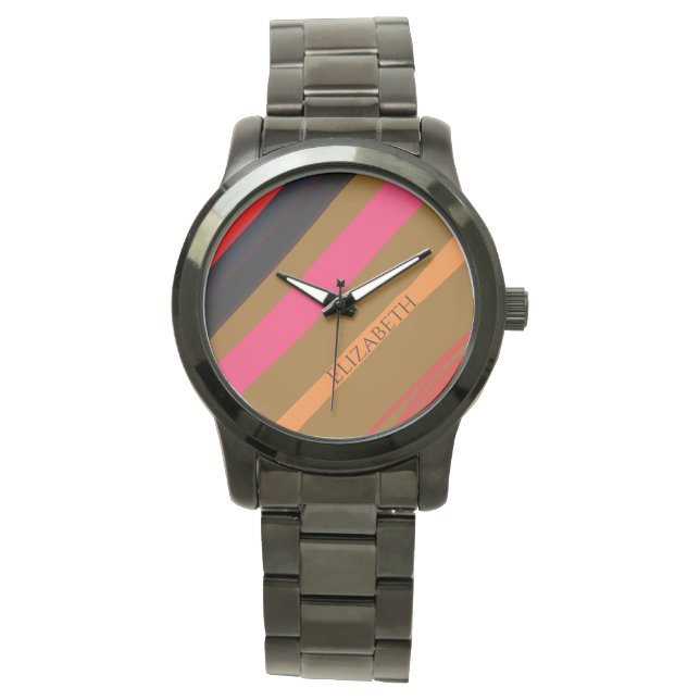 Reloj De Pulsera Rayas de nombre personalizadas (Anverso)
