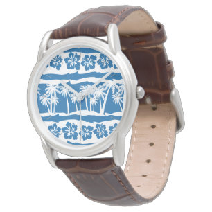 Reloj De Pulsera Rayas de palmera tropicales en la playa