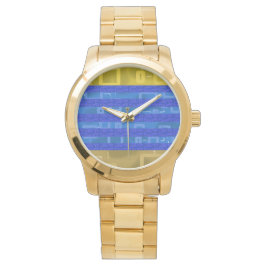 Reloj De Pulsera Rayas Geométricas de Oro Azul Fresco