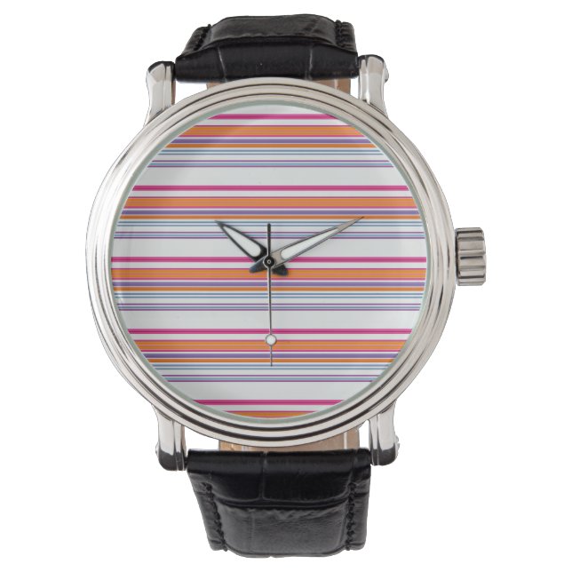 Reloj De Pulsera Rayas naranjas rosadas (Anverso)