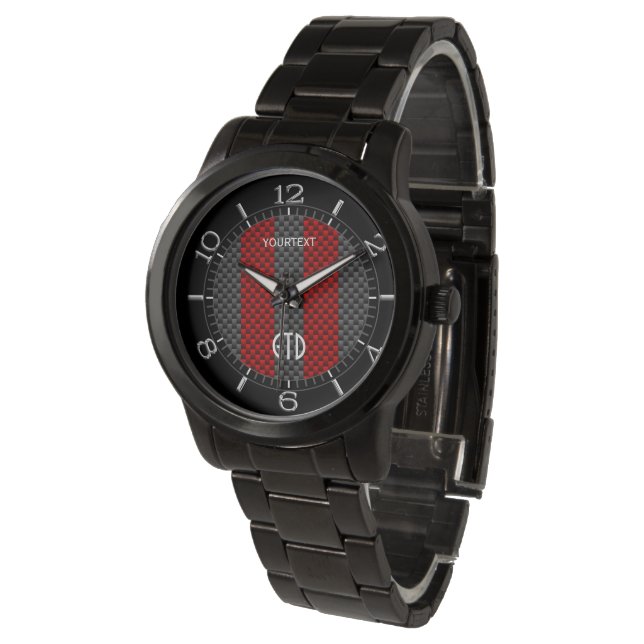 Reloj De Pulsera Rayas personalizadas de estilo de carbono rojo en  (Angular)