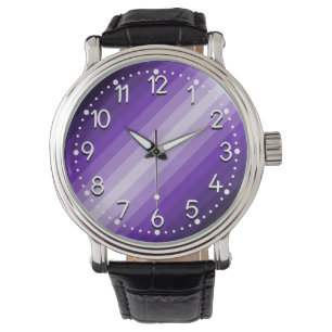 Reloj De Pulsera Rayas púrpuras Watch con correa de cuero de época
