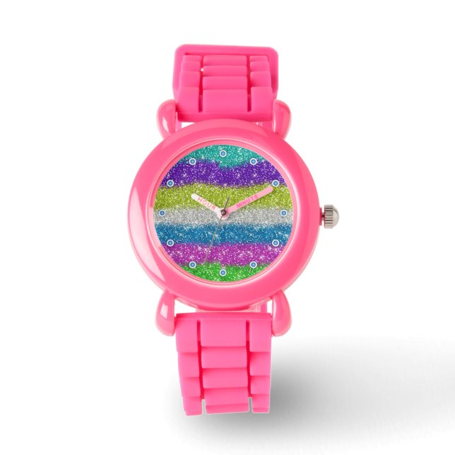Reloj De Pulsera Rayas Purpurinas de arcoiris (Anverso)