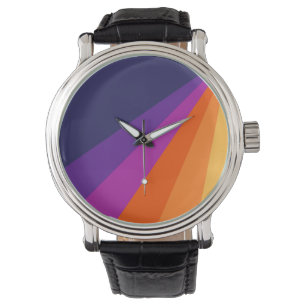 Reloj De Pulsera Rayas retro diagonales púrpura y naranja
